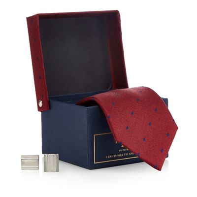 Hammond & Co. by Patrick Grant Dark red textured tie and cufflinks set